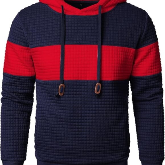 Men's Plaid Patchwork Jacquard Hoodie Sweatshirt | Casual Long Sleeve Pullover w - Picture 3 of 12